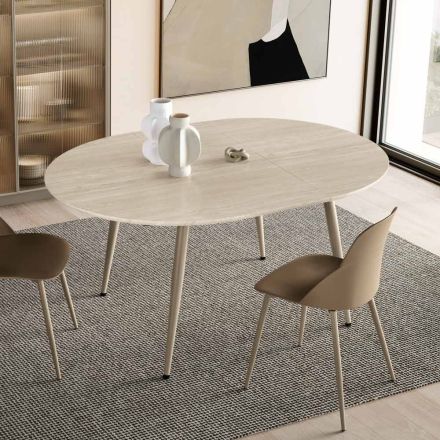 Mesa redonda de seis lugares com tampo em MDF e base de metal - Croma Viadurini