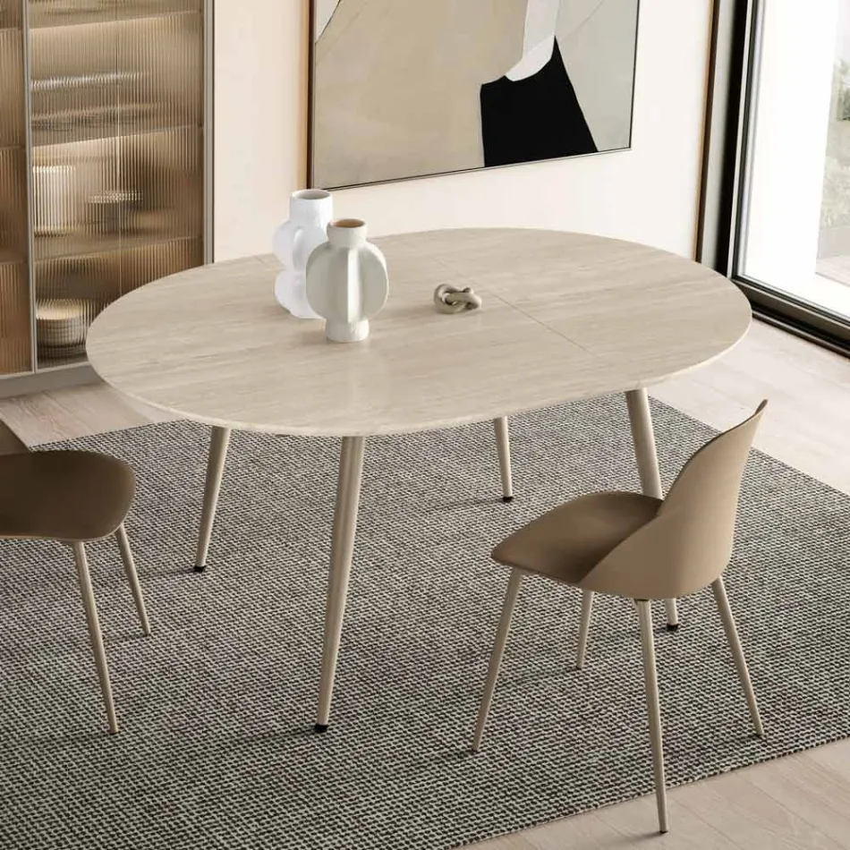 Mesa redonda de seis lugares com tampo em MDF e base de metal - Croma Viadurini