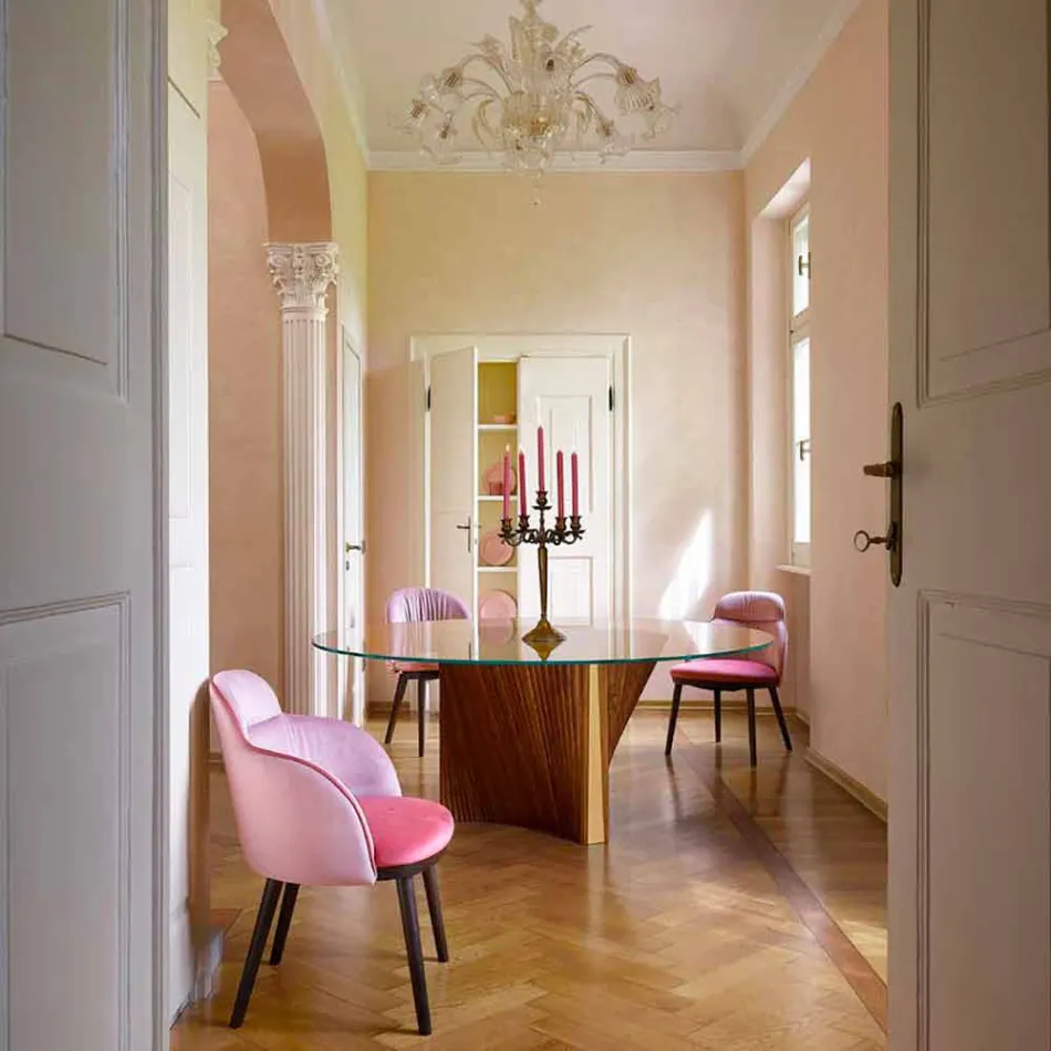 Mesa Redonda Design em Vidro e Cinza Oleada Made in Italy - Madame Viadurini