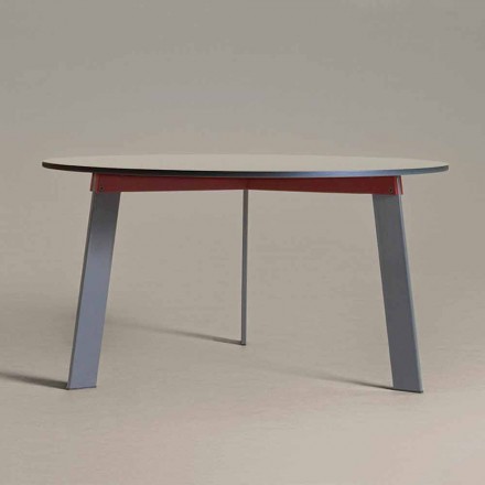 Mesa Redonda de Design Moderno em Aço e MDF Lacado Colorido - Aronte Viadurini