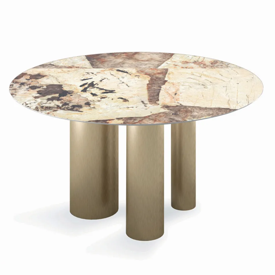 Mesa Redonda Fixa com Tampo Cerâmico Fabricado na Itália - Tesoura Viadurini