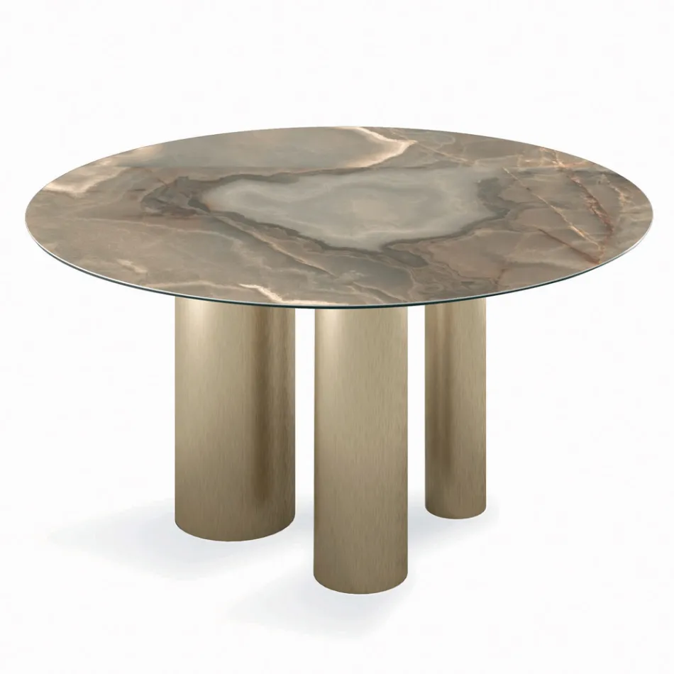 Mesa Redonda Fixa com Tampo Cerâmico Fabricado na Itália - Tesoura Viadurini