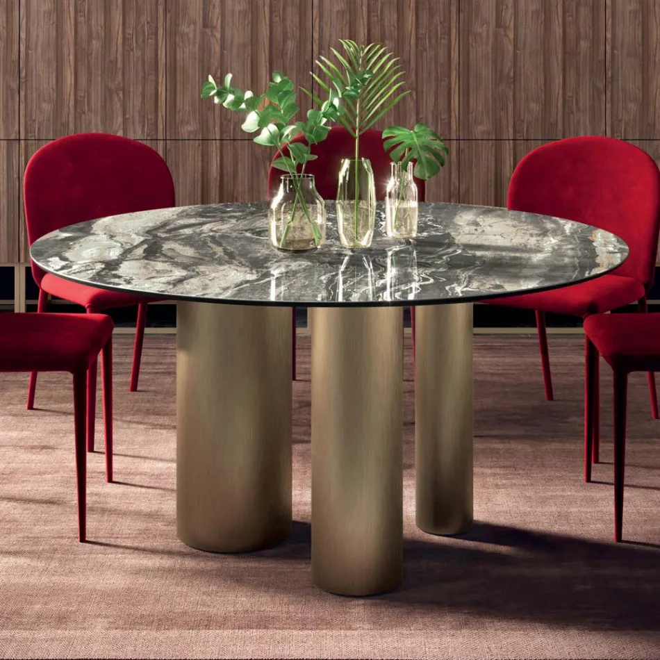 Mesa Redonda Fixa com Tampo Cerâmico Fabricado na Itália - Tesoura Viadurini