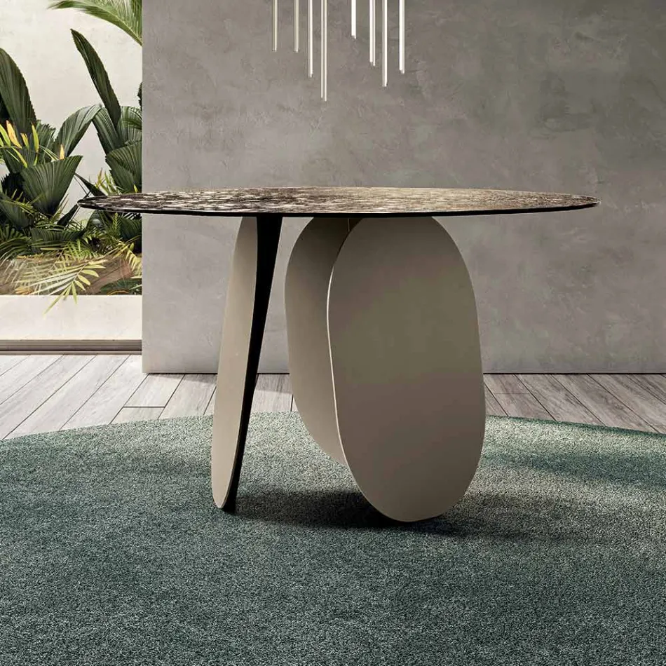 Mesa redonda em vidro martelado com fundo prateado, fabricada na Itália - Almo Viadurini