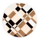 Mesa redonda Modeno com tampo de vidro e incrustações de madeira Ozzy Viadurini