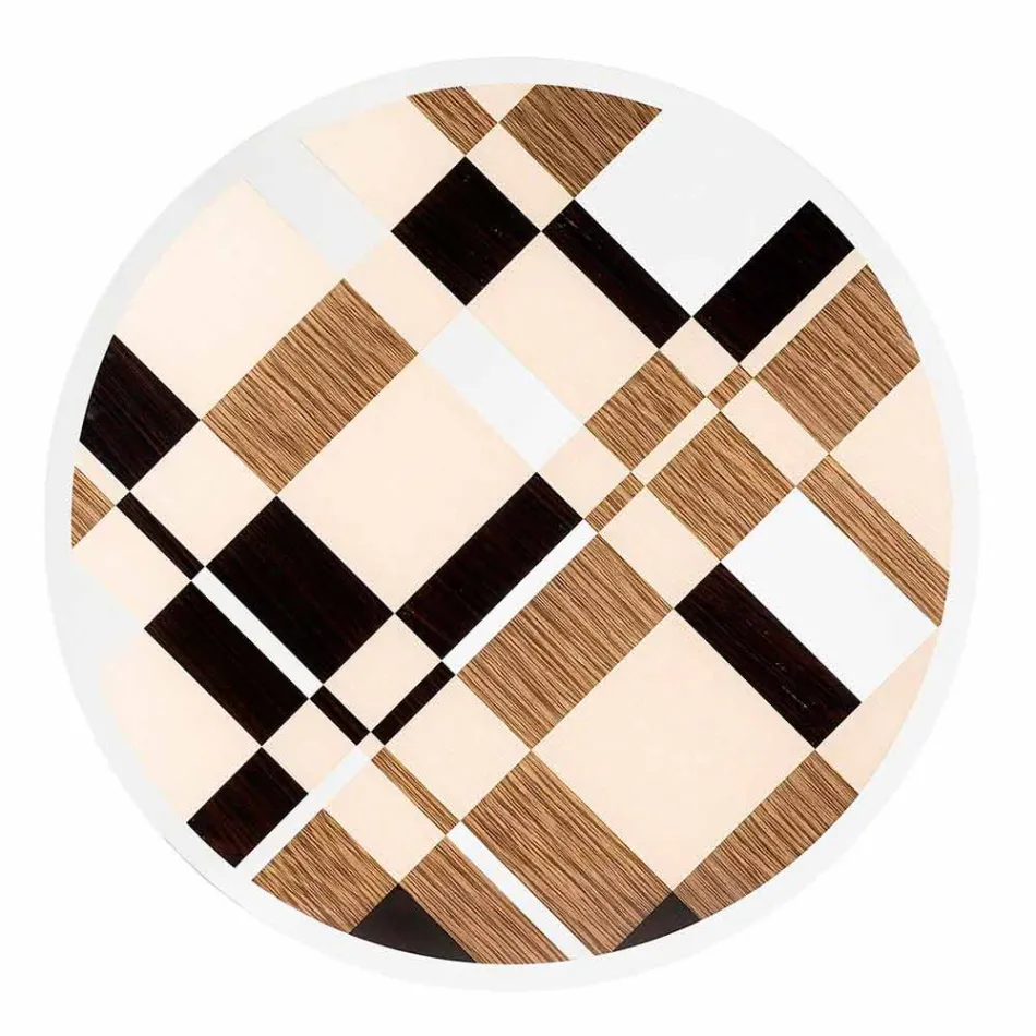 Mesa redonda Modeno com tampo de vidro e incrustações de madeira Ozzy Viadurini