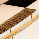 Mesa redonda Modeno com tampo de vidro e incrustações de madeira Ozzy Viadurini