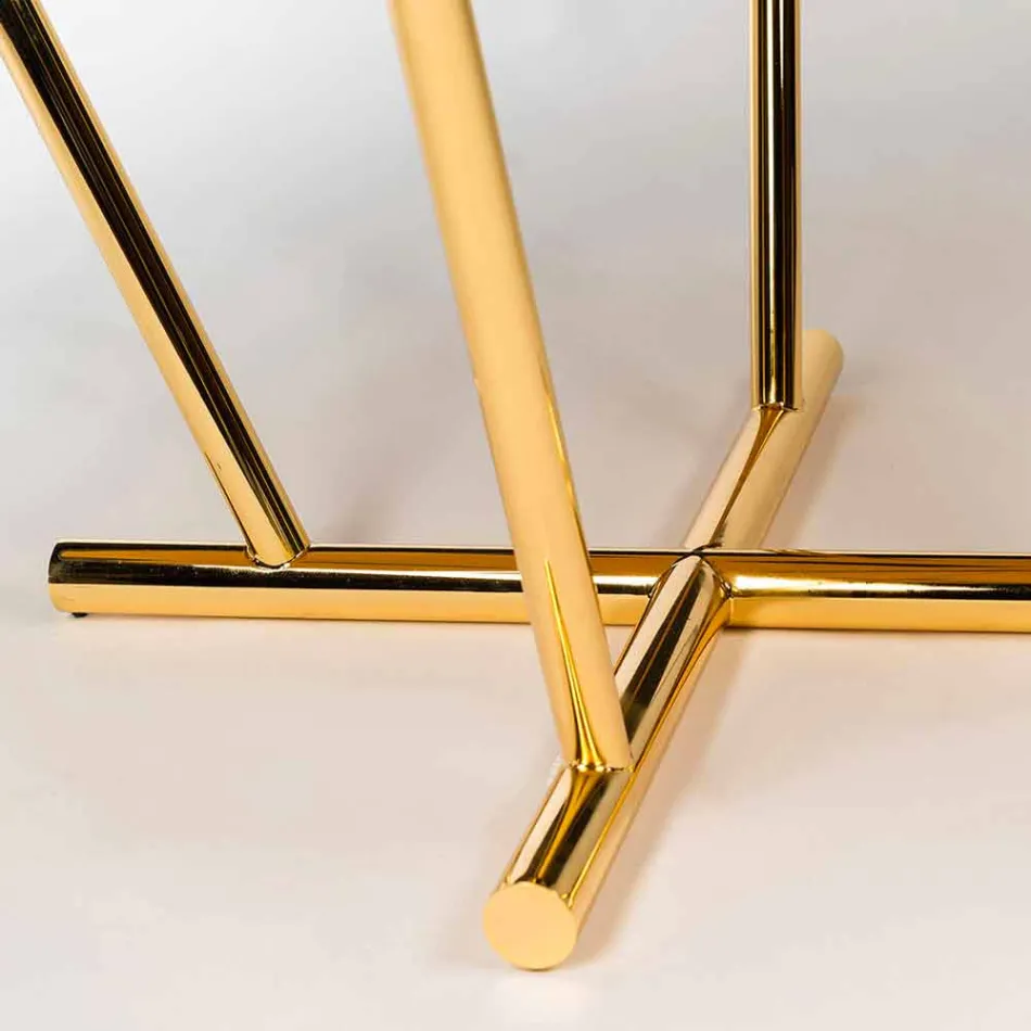 Mesa redonda Modeno com tampo de vidro e incrustações de madeira Ozzy Viadurini