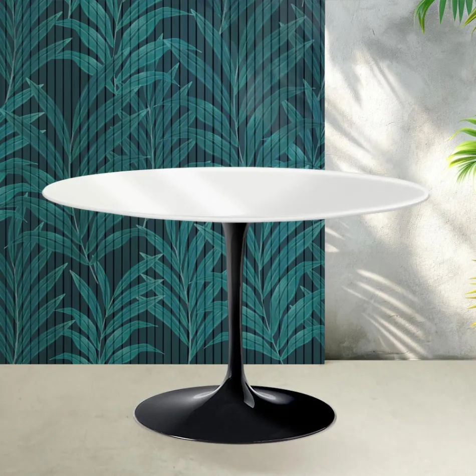 Mesa redonda Saarinen Tulip, 74 cm de altura, em cerâmica Florim branca brilhante - Scarlet Viadurini