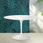 Mesa redonda Saarinen Tulip, 74 cm de altura, em cerâmica Florim branca brilhante - Scarlet Viadurini