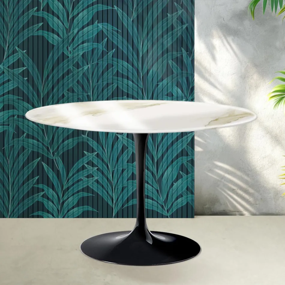 Mesa redonda Saarinen Tulip, 74 cm de altura, em cerâmica Florim Calacatta Gold Gloss - Scarlet Viadurini