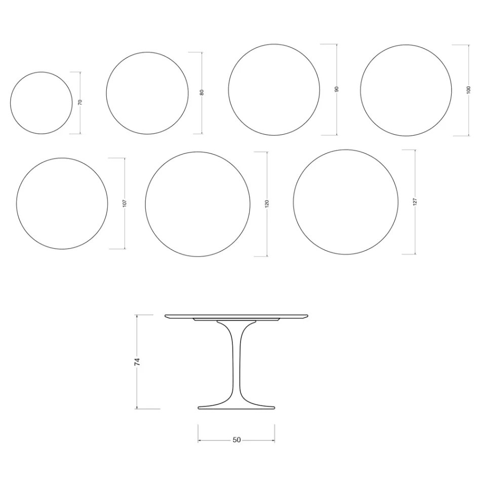 Mesa redonda Saarinen Tulip, 74 cm de altura, em cerâmica Florim Calacatta Gold Gloss - Scarlet Viadurini