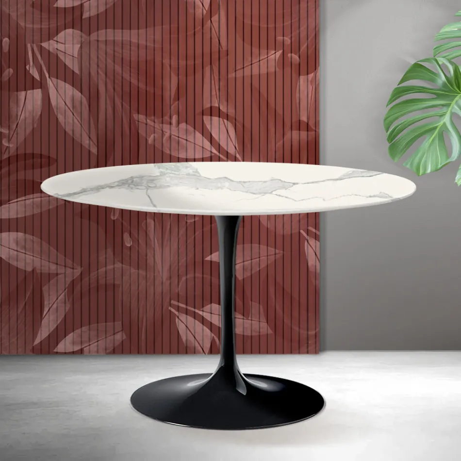 Mesa redonda Saarinen Tulip, 74 cm de altura, em cerâmica fosca Florim Statuario - Escarlate Viadurini