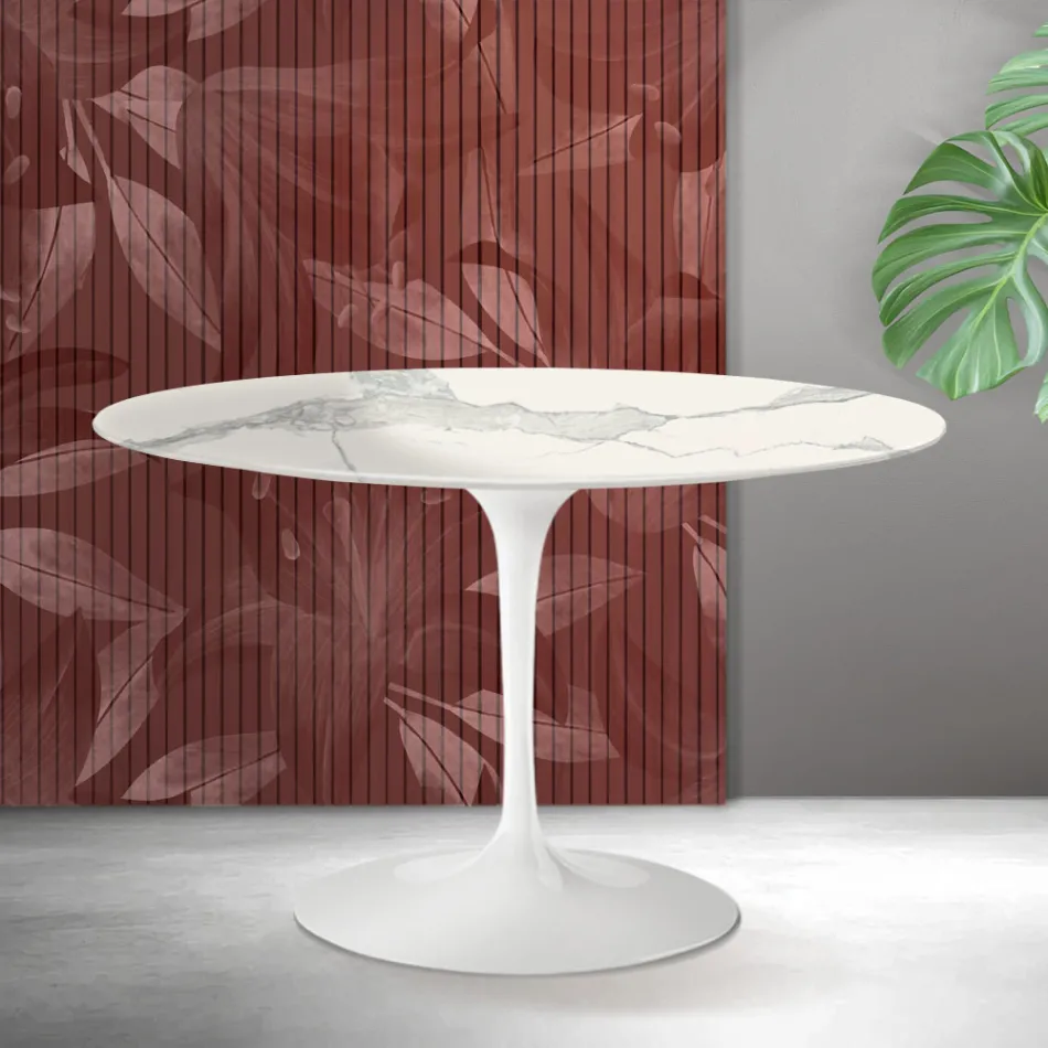 Mesa redonda Saarinen Tulip, 74 cm de altura, em cerâmica fosca Florim Statuario - Escarlate Viadurini