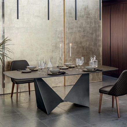 Tampo da mesa da sala de jantar em cerâmica mate e pernas de metal - Monacco Viadurini
