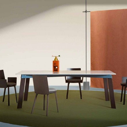 Mesa da Sala de Estar Moderna em Aço com Tampo em Mármore Design - Aronte Viadurini