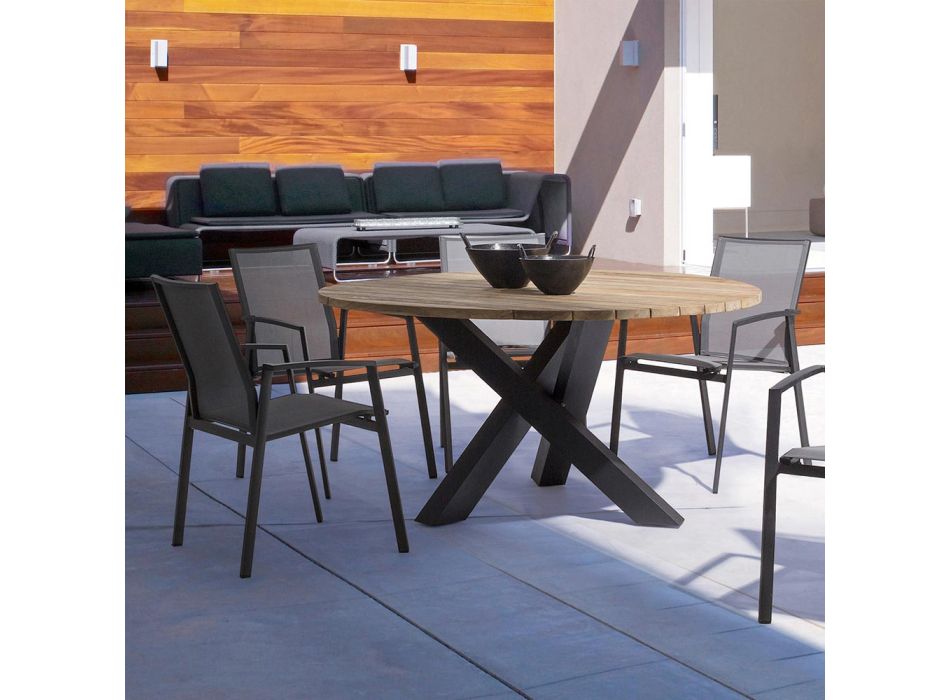 Mesa moderna redonda ao ar livre com Homemotion - Ruben Teak Wood Top Viadurini