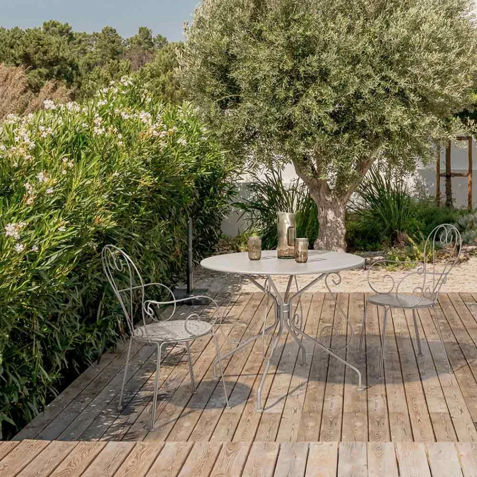 Mesa redonda de jardim estilo Shabby Chich em aço pintado - Encantamento Viadurini