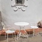 Mesa redonda de jardim estilo Shabby Chich em aço pintado - Encantamento Viadurini