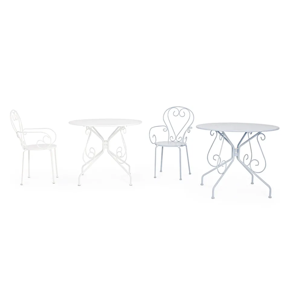 Mesa redonda de jardim estilo Shabby Chich em aço pintado - Encantamento Viadurini