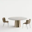 Mesa de jantar redonda com tampo de cerâmica, fabricada na Itália - Caleido Viadurini