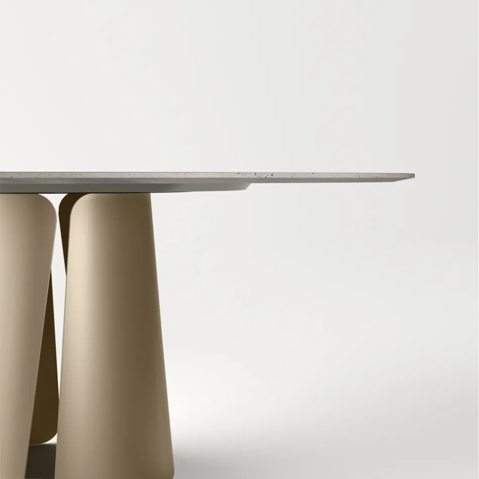 Mesa de jantar redonda com tampo de cerâmica, fabricada na Itália - Caleido Viadurini