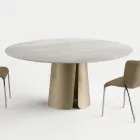 Mesa de jantar redonda com tampo de cerâmica, fabricada na Itália - Caleido Viadurini