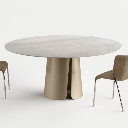 Mesa de jantar redonda com tampo de cerâmica, fabricada na Itália - Caleido Viadurini