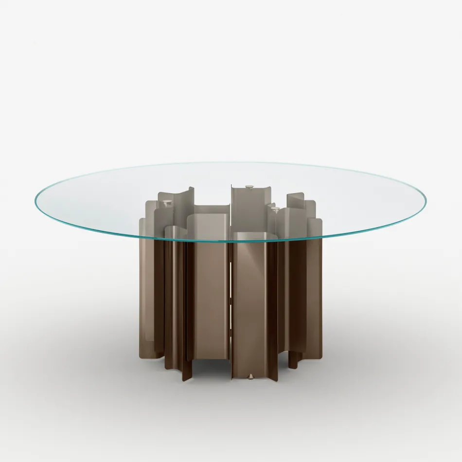 Mesa de jantar redonda em vidro extra-transparente, fabricada na Itália - Duna Viadurini