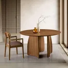 Mesa redonda de seis lugares em MDF com pés curvos, disponível em três cores - Argo Viadurini