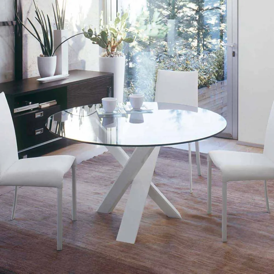Mesa de design redonda d.120 top de cristal feito na Itália Cristal Viadurini