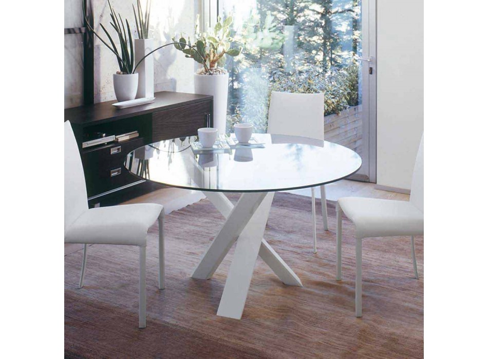 Mesa de design redonda d.130 top de cristal feito na Itália Cristal Viadurini