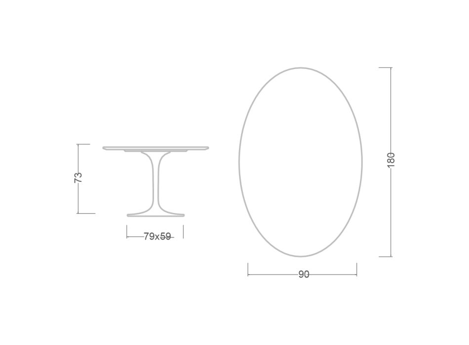 Mesa Tulipa Eero Saarine H 73 Oval em Cerâmica Invisível Select Made in Italy - Escarlate Viadurini