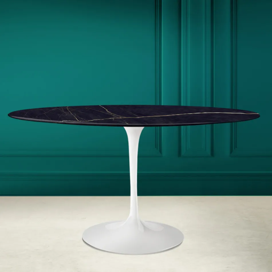 Mesa Tulipa Eero Saarine A 73 Oval em Cerâmica Noir Laurent Made in Italy - Escarlate Viadurini