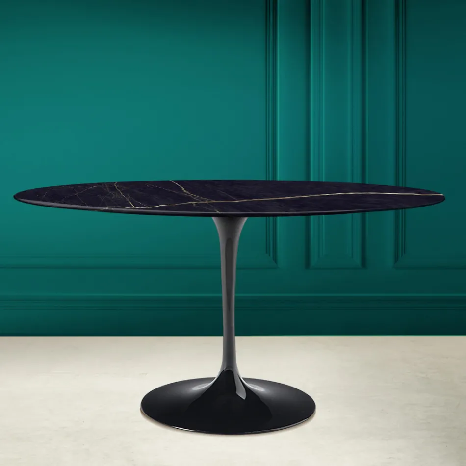 Mesa Tulipa Eero Saarine A 73 Oval em Cerâmica Noir Laurent Made in Italy - Escarlate Viadurini