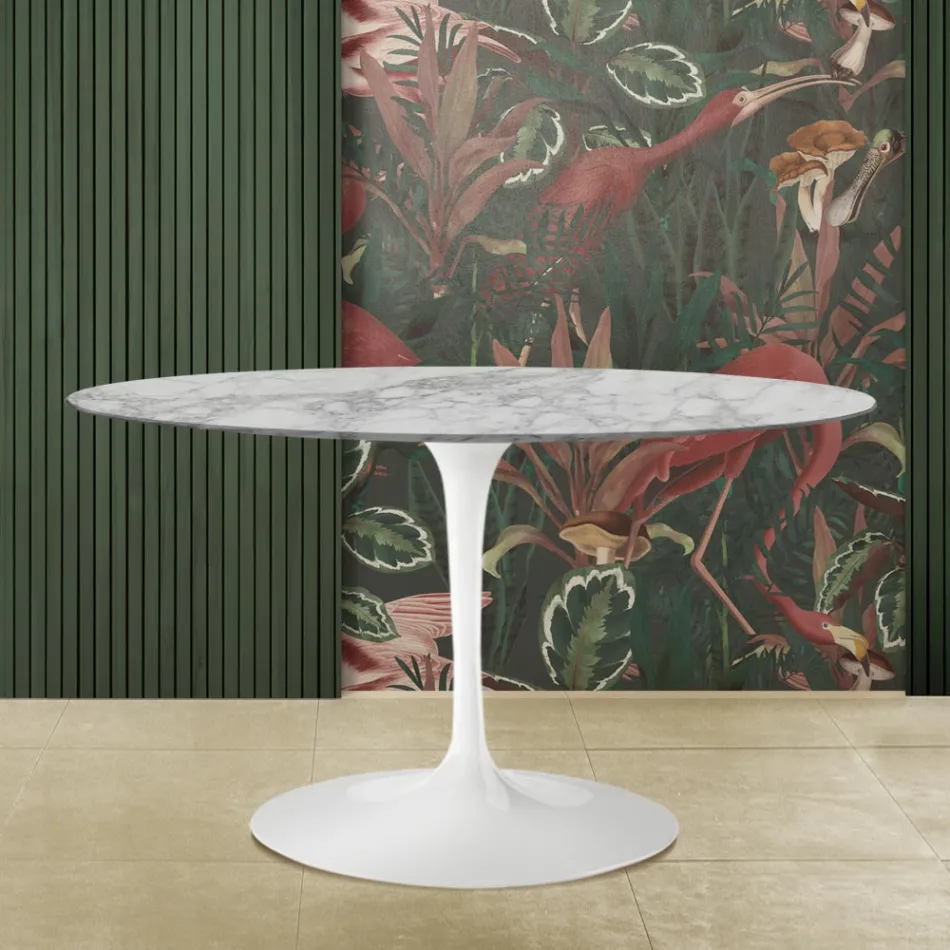 Mesa Tulipa Eero Saarinen H 73 com tampo oval em mármore Arabescato Made in Italy - Escarlate Viadurini