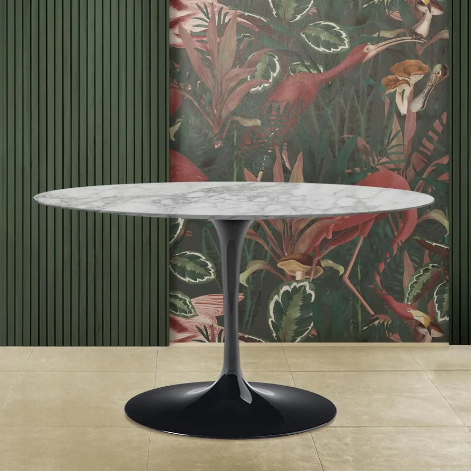 Mesa Tulipa Eero Saarinen H 73 com tampo oval em mármore Arabescato Made in Italy - Escarlate Viadurini