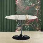 Mesa Tulipa Eero Saarinen H 73 com tampo redondo em mármore Caracatta dourado Viadurini
