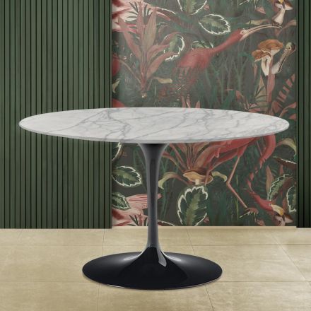 Mesa Tulipa Eero Saarinen H 73 com tampo redondo em mármore Statuarietto Carrara Viadurini