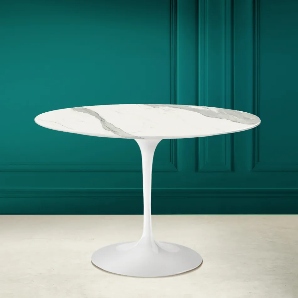 Mesa Tulipa Eero Saarinen H 73 em cerâmica Statuario Full Vein Made in Italy - Escarlate Viadurini