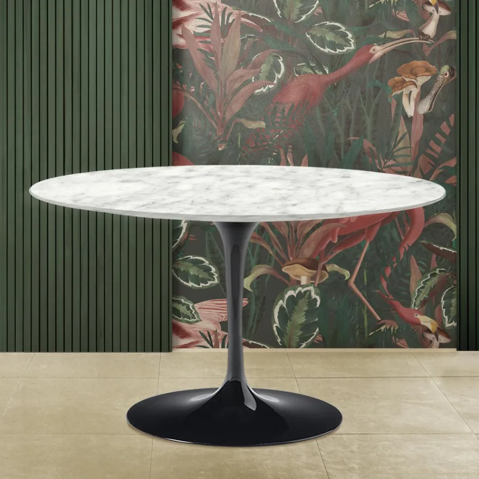 Mesa Tulipa Eero Saarinen H 73 em mármore de Carrara Fabricado em Itália Viadurini