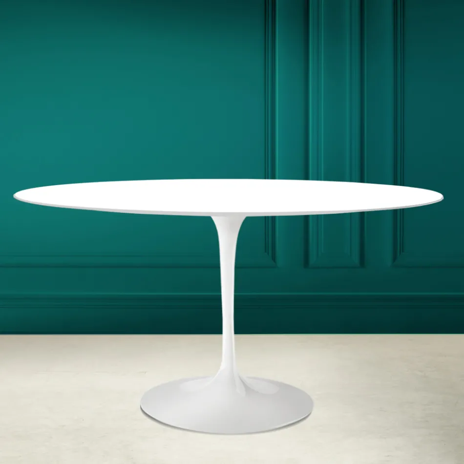 Mesa Tulipa Eero Saarinen H 73 Oval em Cerâmica Branca Absoluta Made in Italy - Escarlate Viadurini