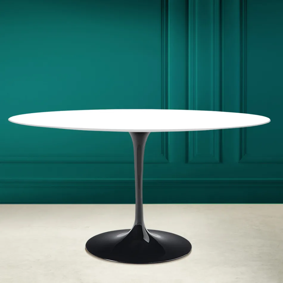 Mesa Tulipa Eero Saarinen H 73 Oval em Cerâmica Branca Absoluta Made in Italy - Escarlate Viadurini