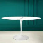 Mesa Tulipa Eero Saarinen H 73 Oval em cerâmica Calacatta Michelangelo Viadurini