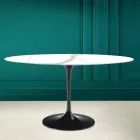 Mesa Tulipa Eero Saarinen H 73 Oval em cerâmica Calacatta Michelangelo Viadurini