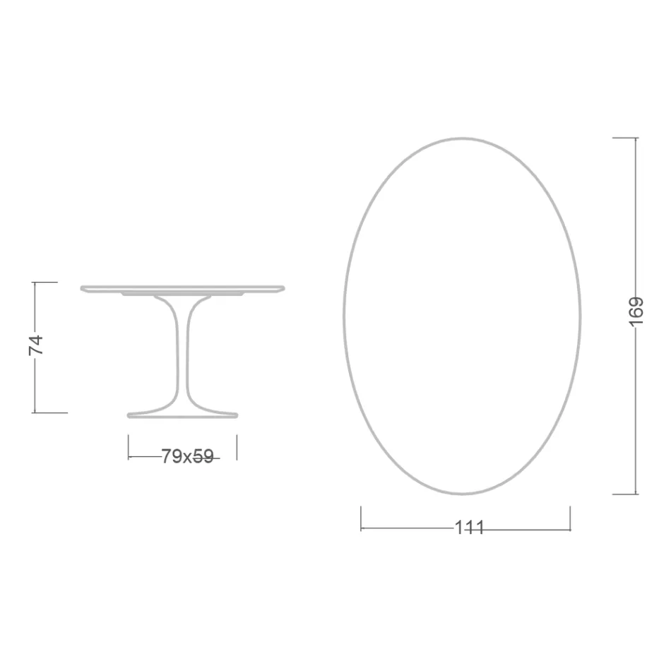 Mesa Tulipa Eero Saarinen H 73 Oval em Cerâmica Creme Diamante Made in Italy - Escarlate Viadurini