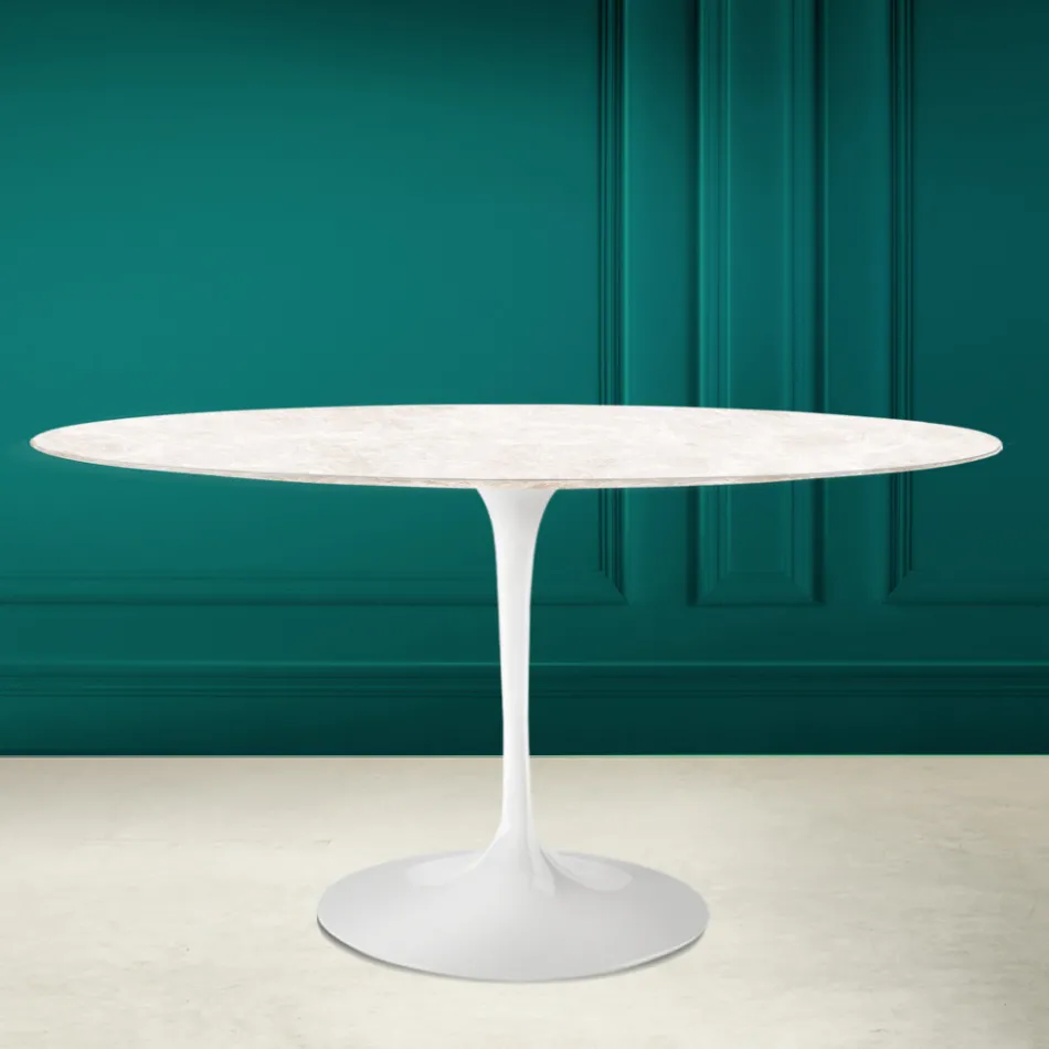 Mesa Tulipa Eero Saarinen H 73 Oval em Cerâmica Creme Diamante Made in Italy - Escarlate Viadurini