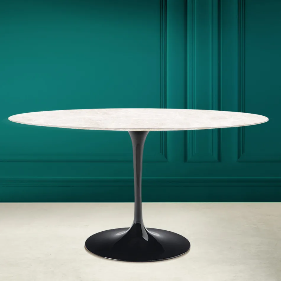 Mesa Tulipa Eero Saarinen H 73 Oval em Cerâmica Creme Diamante Made in Italy - Escarlate Viadurini