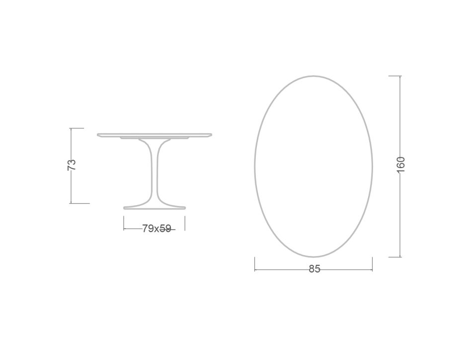 Mesa Tulipa Eero Saarinen H 73 Oval em Entzo Ceramic Made in Italy - Escarlate Viadurini