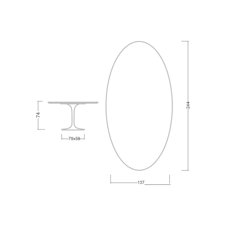 Mesa Tulipa Eero Saarinen H 73 Oval em cerâmica Invisible Select Made in Italy - Escarlate Viadurini